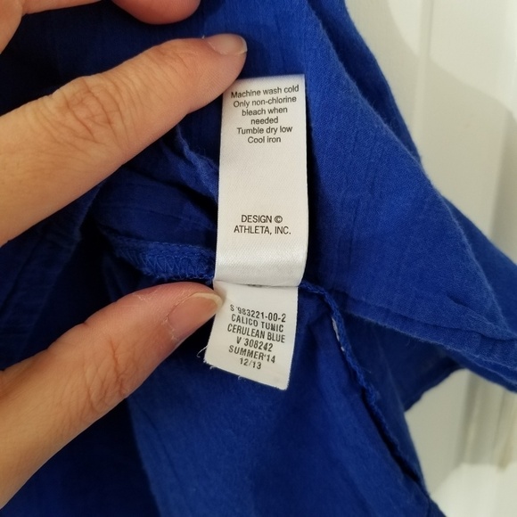 Athleta Calico Tunic Cerulean Tie Front Tassel Top - Picture 6 of 8